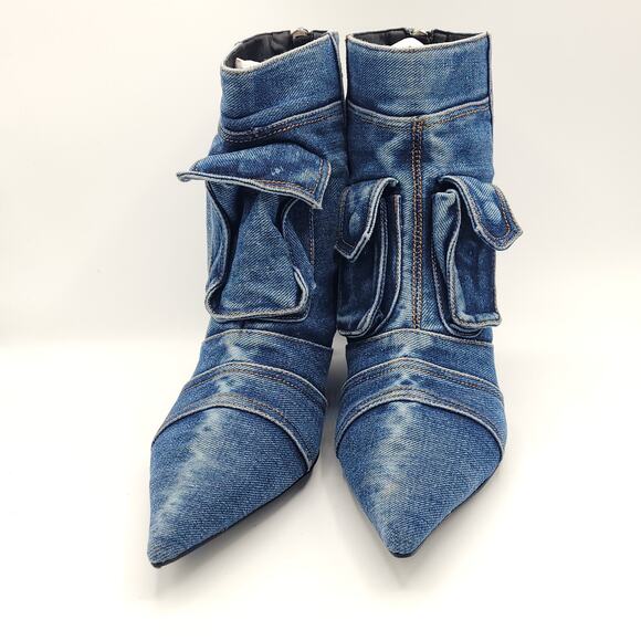 Denim Boots Short Ankle Jeans Booties Kitten Low Heel Womens size 11 - Picture 7 of 9